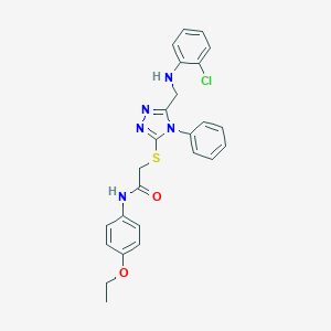 molecular formula C25H24ClN5O2S B419096 2-({5-[(2-chloroanilino)methyl]-4-phenyl-4H-1,2,4-triazol-3-yl}sulfanyl)-N-(4-ethoxyphenyl)acetamide 
