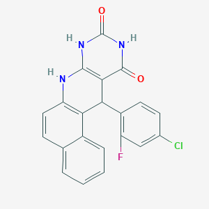 molecular formula C21H13ClFN3O2 B4190976 12-(4-chloro-2-fluorophenyl)-8,12-dihydrobenzo[f]pyrimido[4,5-b]quinoline-9,11(7H,10H)-dione 