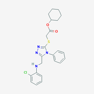 molecular formula C23H25ClN4O2S B419098 cyclohexyl ({5-[(2-chloroanilino)methyl]-4-phenyl-4H-1,2,4-triazol-3-yl}sulfanyl)acetate 