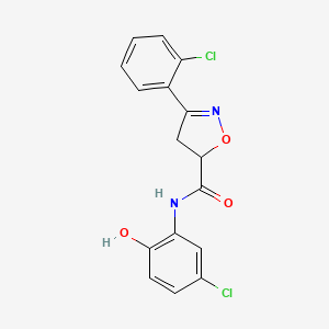 molecular formula C16H12Cl2N2O3 B4190998 N-(5-chloro-2-hydroxyphenyl)-3-(2-chlorophenyl)-4,5-dihydro-5-isoxazolecarboxamide 