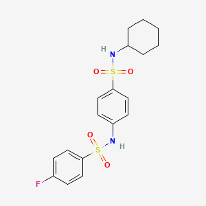 molecular formula C18H21FN2O4S2 B4191010 N-{4-[(cyclohexylamino)sulfonyl]phenyl}-4-fluorobenzenesulfonamide 