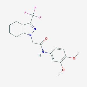 molecular formula C18H20F3N3O3 B419106 N-(3,4-dimethoxyphenyl)-2-[3-(trifluoromethyl)-4,5,6,7-tetrahydro-1H-indazol-1-yl]acetamide 