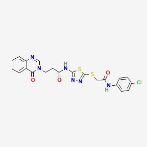 molecular formula C21H17ClN6O3S2 B4191085 N-[5-({2-[(4-chlorophenyl)amino]-2-oxoethyl}thio)-1,3,4-thiadiazol-2-yl]-3-(4-oxo-3(4H)-quinazolinyl)propanamide 