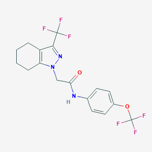 molecular formula C17H15F6N3O2 B419109 N-[4-(trifluoromethoxy)phenyl]-2-[3-(trifluoromethyl)-4,5,6,7-tetrahydro-1H-indazol-1-yl]acetamide 