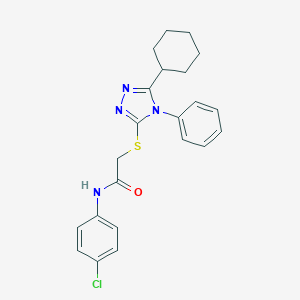molecular formula C22H23ClN4OS B419110 N-(4-Chloro-phenyl)-2-(5-cyclohexyl-4-phenyl-4H-[1,2,4]triazol-3-ylsulfanyl)-acetamide CAS No. 332872-76-1