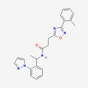 molecular formula C23H23N5O2 B4191136 3-[3-(2-methylphenyl)-1,2,4-oxadiazol-5-yl]-N-{1-[2-(1H-pyrazol-1-yl)phenyl]ethyl}propanamide 