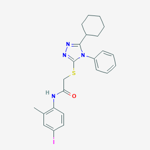2-[(5-cyclohexyl-4-phenyl-1,2,4-triazol-3-yl)sulfanyl]-N-(4-iodo-2-methylphenyl)acetamide