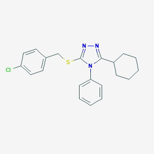 molecular formula C21H22ClN3S B419115 3-[(4-chlorobenzyl)sulfanyl]-5-cyclohexyl-4-phenyl-4H-1,2,4-triazole 