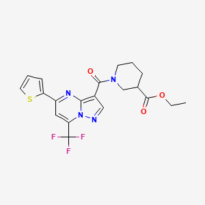 molecular formula C20H19F3N4O3S B4191175 ethyl 1-{[5-(2-thienyl)-7-(trifluoromethyl)pyrazolo[1,5-a]pyrimidin-3-yl]carbonyl}-3-piperidinecarboxylate 