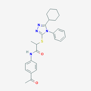 molecular formula C25H28N4O2S B419118 N-(4-acetylphenyl)-2-[(5-cyclohexyl-4-phenyl-4H-1,2,4-triazol-3-yl)sulfanyl]propanamide 
