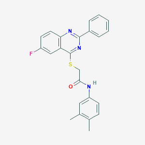 molecular formula C24H20FN3OS B419128 N-(3,4-dimethylphenyl)-2-[(6-fluoro-2-phenyl-4-quinazolinyl)sulfanyl]acetamide 