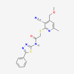 molecular formula C19H17N5O2S2 B4191300 2-{[3-cyano-4-(methoxymethyl)-6-methyl-2-pyridinyl]thio}-N-(5-phenyl-1,3,4-thiadiazol-2-yl)acetamide 