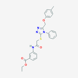 molecular formula C27H26N4O4S B419132 ethyl 3-{[({5-[(4-methylphenoxy)methyl]-4-phenyl-4H-1,2,4-triazol-3-yl}sulfanyl)acetyl]amino}benzoate 