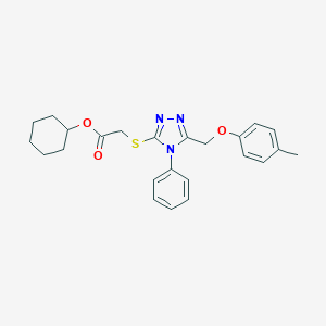 molecular formula C24H27N3O3S B419133 cyclohexyl ({5-[(4-methylphenoxy)methyl]-4-phenyl-4H-1,2,4-triazol-3-yl}sulfanyl)acetate 