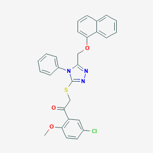 molecular formula C28H22ClN3O3S B419135 1-(5-chloro-2-methoxyphenyl)-2-({5-[(1-naphthyloxy)methyl]-4-phenyl-4H-1,2,4-triazol-3-yl}sulfanyl)ethanone 