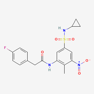 molecular formula C18H18FN3O5S B4191397 N-{5-[(cyclopropylamino)sulfonyl]-2-methyl-3-nitrophenyl}-2-(4-fluorophenyl)acetamide 