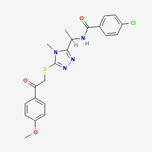 molecular formula C21H21ClN4O3S B4191569 4-chloro-N-[1-(5-{[2-(4-methoxyphenyl)-2-oxoethyl]thio}-4-methyl-4H-1,2,4-triazol-3-yl)ethyl]benzamide 