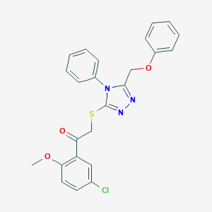 molecular formula C24H20ClN3O3S B419157 1-(5-chloro-2-methoxyphenyl)-2-{[5-(phenoxymethyl)-4-phenyl-4H-1,2,4-triazol-3-yl]sulfanyl}ethanone 