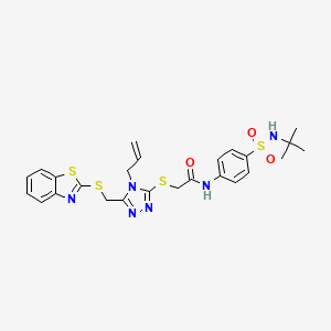 molecular formula C25H28N6O3S4 B4191594 2-({4-allyl-5-[(1,3-benzothiazol-2-ylthio)methyl]-4H-1,2,4-triazol-3-yl}thio)-N-{4-[(tert-butylamino)sulfonyl]phenyl}acetamide 