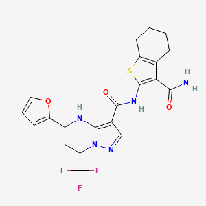 molecular formula C21H20F3N5O3S B4191599 N-[3-(aminocarbonyl)-4,5,6,7-tetrahydro-1-benzothien-2-yl]-5-(2-furyl)-7-(trifluoromethyl)-4,5,6,7-tetrahydropyrazolo[1,5-a]pyrimidine-3-carboxamide 