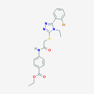 molecular formula C21H21BrN4O3S B419160 ethyl 4-[({[5-(2-bromophenyl)-4-ethyl-4H-1,2,4-triazol-3-yl]sulfanyl}acetyl)amino]benzoate 