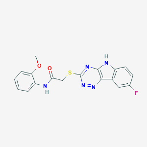 2-[(8-fluoro-5H-[1,2,4]triazino[5,6-b]indol-3-yl)sulfanyl]-N-(2-methoxyphenyl)acetamide