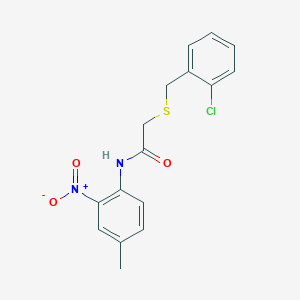 molecular formula C16H15ClN2O3S B4191640 2-[(2-chlorobenzyl)thio]-N-(4-methyl-2-nitrophenyl)acetamide 