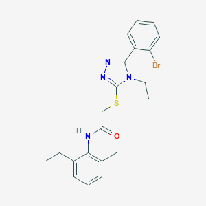molecular formula C21H23BrN4OS B419165 2-{[5-(2-bromophenyl)-4-ethyl-4H-1,2,4-triazol-3-yl]sulfanyl}-N-(2-ethyl-6-methylphenyl)acetamide 