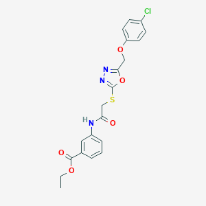 molecular formula C20H18ClN3O5S B419167 3-{2-[5-(4-Chloro-phenoxymethyl)-[1,3,4]oxadiazol-2-ylsulfanyl]-acetylamino}-benzoic acid ethyl ester 