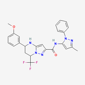 molecular formula C25H23F3N6O2 B4191686 5-(3-methoxyphenyl)-N-(3-methyl-1-phenyl-1H-pyrazol-5-yl)-7-(trifluoromethyl)-4,5,6,7-tetrahydropyrazolo[1,5-a]pyrimidine-2-carboxamide 