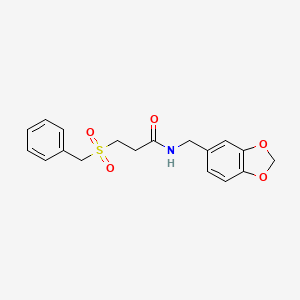molecular formula C18H19NO5S B4191740 N-(1,3-benzodioxol-5-ylmethyl)-3-(benzylsulfonyl)propanamide 