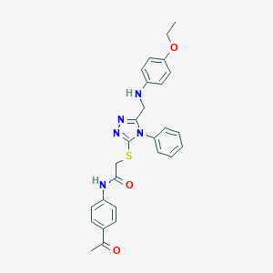 molecular formula C27H27N5O3S B419177 N-(4-acetylphenyl)-2-({5-[(4-ethoxyanilino)methyl]-4-phenyl-4H-1,2,4-triazol-3-yl}sulfanyl)acetamide 
