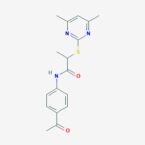 molecular formula C17H19N3O2S B4191772 N-(4-acetylphenyl)-2-[(4,6-dimethyl-2-pyrimidinyl)thio]propanamide 