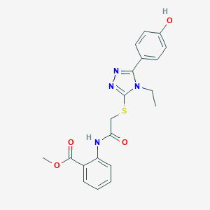 molecular formula C20H20N4O4S B419182 methyl 2-[({[4-ethyl-5-(4-hydroxyphenyl)-4H-1,2,4-triazol-3-yl]sulfanyl}acetyl)amino]benzoate 