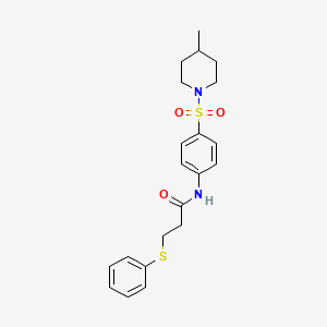 molecular formula C21H26N2O3S2 B4191854 N-{4-[(4-methyl-1-piperidinyl)sulfonyl]phenyl}-3-(phenylthio)propanamide 