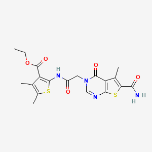 molecular formula C19H20N4O5S2 B4191862 ethyl 2-({[6-(aminocarbonyl)-5-methyl-4-oxothieno[2,3-d]pyrimidin-3(4H)-yl]acetyl}amino)-4,5-dimethyl-3-thiophenecarboxylate 