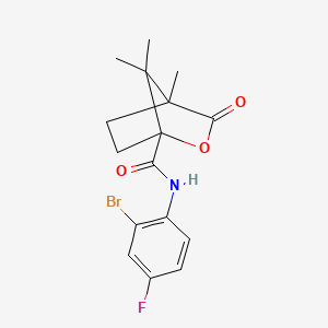 molecular formula C16H17BrFNO3 B4191874 N-(2-bromo-4-fluorophenyl)-4,7,7-trimethyl-3-oxo-2-oxabicyclo[2.2.1]heptane-1-carboxamide 