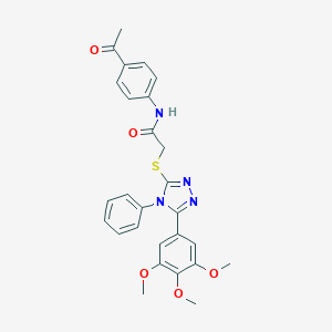 molecular formula C27H26N4O5S B419196 N-(4-acetylphenyl)-2-{[4-phenyl-5-(3,4,5-trimethoxyphenyl)-4H-1,2,4-triazol-3-yl]sulfanyl}acetamide 