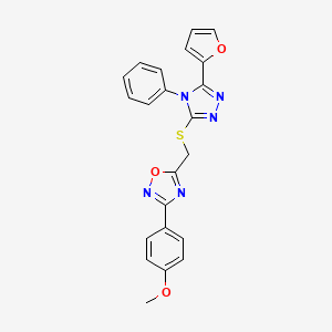 molecular formula C22H17N5O3S B4191968 5-({[5-(2-furyl)-4-phenyl-4H-1,2,4-triazol-3-yl]thio}methyl)-3-(4-methoxyphenyl)-1,2,4-oxadiazole 