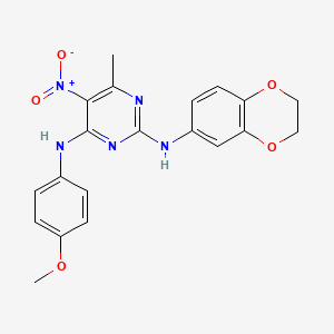 molecular formula C20H19N5O5 B4191975 N~2~-(2,3-dihydro-1,4-benzodioxin-6-yl)-N~4~-(4-methoxyphenyl)-6-methyl-5-nitro-2,4-pyrimidinediamine 