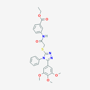 molecular formula C28H28N4O6S B419199 ethyl 3-[({[4-phenyl-5-(3,4,5-trimethoxyphenyl)-4H-1,2,4-triazol-3-yl]sulfanyl}acetyl)amino]benzoate 