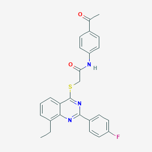 molecular formula C26H22FN3O2S B419207 N-(4-acetylphenyl)-2-{[8-ethyl-2-(4-fluorophenyl)-4-quinazolinyl]sulfanyl}acetamide 