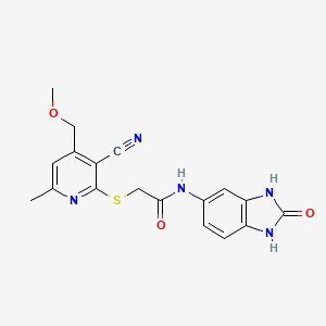 molecular formula C18H17N5O3S B4192084 2-{[3-cyano-4-(methoxymethyl)-6-methyl-2-pyridinyl]thio}-N-(2-oxo-2,3-dihydro-1H-benzimidazol-5-yl)acetamide 