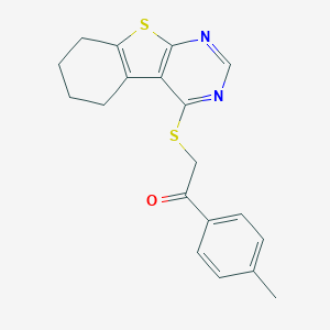 molecular formula C19H18N2OS2 B419210 1-(4-Methylphenyl)-2-(5,6,7,8-tetrahydro[1]benzothieno[2,3-d]pyrimidin-4-ylsulfanyl)ethanone CAS No. 338424-59-2