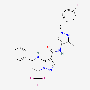 molecular formula C26H24F4N6O B4192110 N-[1-(4-fluorobenzyl)-3,5-dimethyl-1H-pyrazol-4-yl]-5-phenyl-7-(trifluoromethyl)-4,5,6,7-tetrahydropyrazolo[1,5-a]pyrimidine-3-carboxamide 