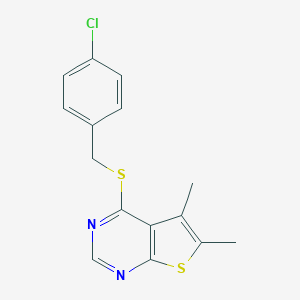 molecular formula C15H13ClN2S2 B419214 4-Chlorobenzyl 5,6-dimethylthieno[2,3-d]pyrimidin-4-yl sulfide 