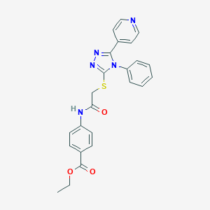 molecular formula C24H21N5O3S B419216 ethyl 4-[({[4-phenyl-5-(pyridin-4-yl)-4H-1,2,4-triazol-3-yl]sulfanyl}acetyl)amino]benzoate 