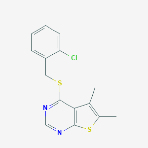 molecular formula C15H13ClN2S2 B419221 4-[(2-Chlorobenzyl)sulfanyl]-5,6-dimethylthieno[2,3-d]pyrimidine CAS No. 433965-92-5