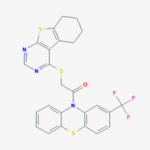 molecular formula C25H18F3N3OS3 B419222 2-oxo-2-[2-(trifluoromethyl)-10H-phenothiazin-10-yl]ethyl 5,6,7,8-tetrahydro[1]benzothieno[2,3-d]pyrimidin-4-yl sulfide 