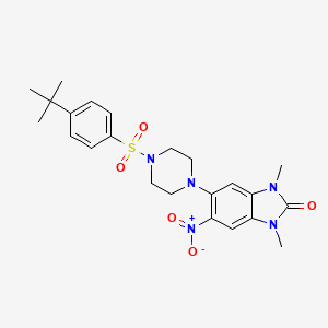 molecular formula C23H29N5O5S B4192294 5-{4-[(4-tert-butylphenyl)sulfonyl]-1-piperazinyl}-1,3-dimethyl-6-nitro-1,3-dihydro-2H-benzimidazol-2-one 